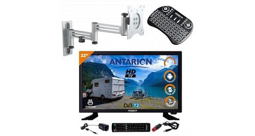 Pack antarion tv led 22 55cm téléviseur full hd smart tv support tv double bras clavier sans fil