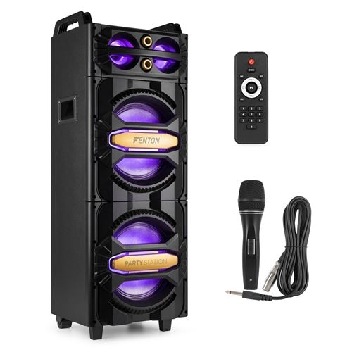 Fenton Live2102 Enceinte De Soirée Bluetooth Avec Leds Rgb - 800 Watts, Micro Inclus, 2X 10 Pouces, Lecteur Mp3