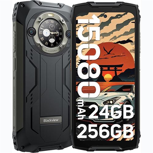 Blackview BV9300 Pro Téléphone Portable Incassable 24Go+256Go Android 13 15080mAh 33W 64MP+32MP 6.7 FDH+ Etanche NFC - Noir