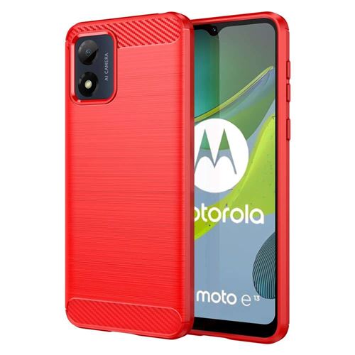 Coque pour Motorola Moto E13 - housse etui silicone gel carbone + verre trempe - ROUGE - htdmobiles