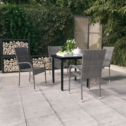 Vidaxl Gris/Noir Ensemble De Salle À Manger De Jardin 5 Pcs Et 32.54 Kg - Image 3
