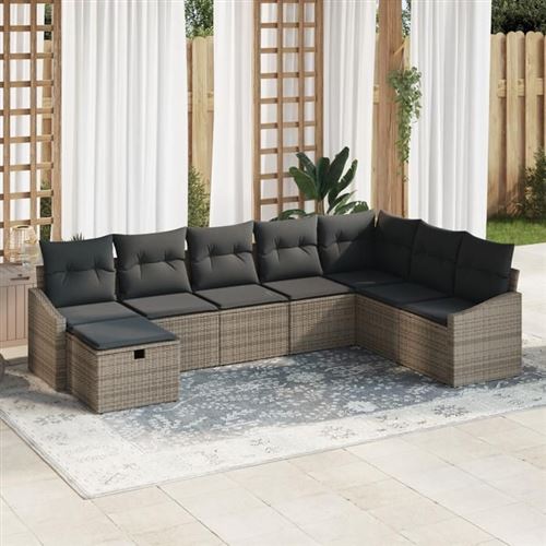 Non Communiqué Gris Vidaxl Ensemble De Canapé De Jardin 8 Pièces Avec Coussins Poly Rattan 3360660
