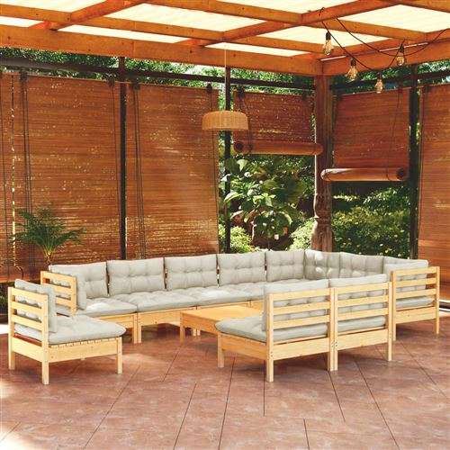 Salon de jardin modulable vidaxl bois 8 personnes 11 pieces