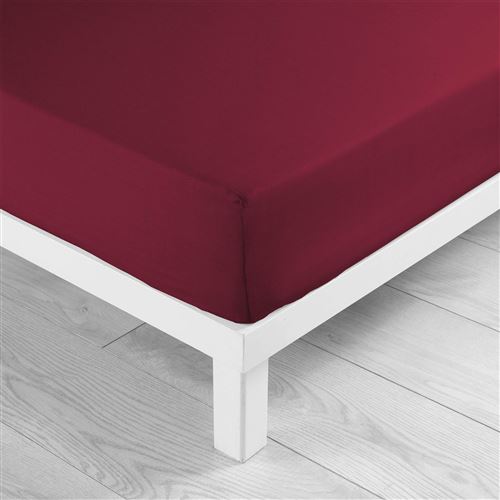 Drap housse bonnet 30 cm 2 personnes 160 x 200 cm uni 57 fils lina Bourgogne