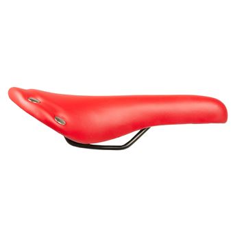 Selle De Vélo Cuir Rouge Imitation – Route / Fixie – Rivets Inox – Accessoire Vélo