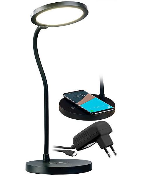 Lunartec : Lampe de bureau tactile avec LED variable et chargeur compatible Qi