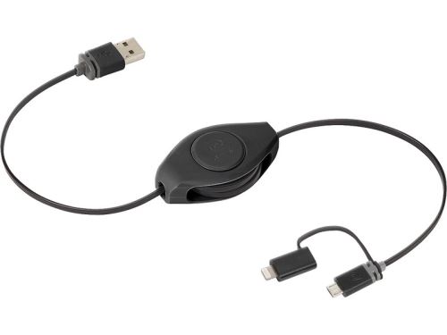 ReTrak Câble Rétractable Noir 2 en 1 - USB vers Micro-USB et Lightning 1 m