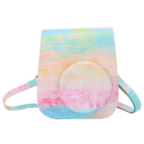 Housse de protection Fujifilm Instax Mini11 en cuir PU bandoulière simple - Bleu