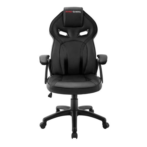 Mars Gaming MGC118 - Chaise de Jeu Professionnelle à roulettes (Inclinaison et Hauteur réglables, Repose-tête rembourré, Piston de Classe 4, Ergonomique), Noir