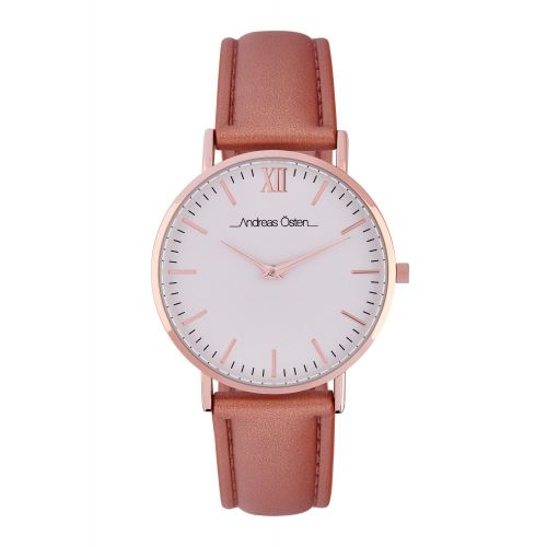 Montre Femme Andreas Osten à Quartz Cadran Blanc 36mm Et Bracelet Rose Gold En PU AOS18001