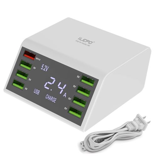 Station de Recharge Intelligente 8 Ports USB 60 Watts avec Recharge Rapide QC 3.0 (Blanc)