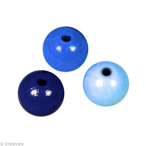 Perle en bois couleur 8 mm - Assortiment Bleu x 82