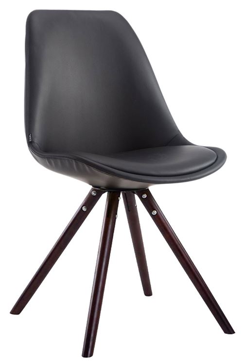 Chaise salle à manger LAVAL similicuir pieds ronds en bois de chêne Cappuccino - Siège Noir