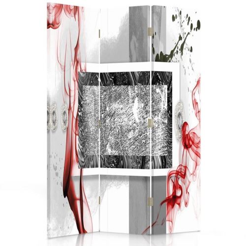 Feeby Paravent imprimé Séparateur de pièce 2 faces 3 panneaux, Abstraction Blanc Rouge Noir 110x150 cm