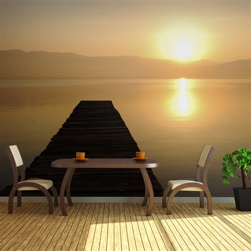 Papier peint XXL ponton, lac, coucher de soleil...-Taille L 550 x H 270 cm