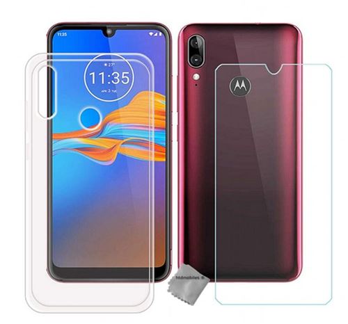 Housse etui coque pochette silicone gel fine pour Motorola Moto E6 Plus avec film ecran - BLANC TRANSPARENT