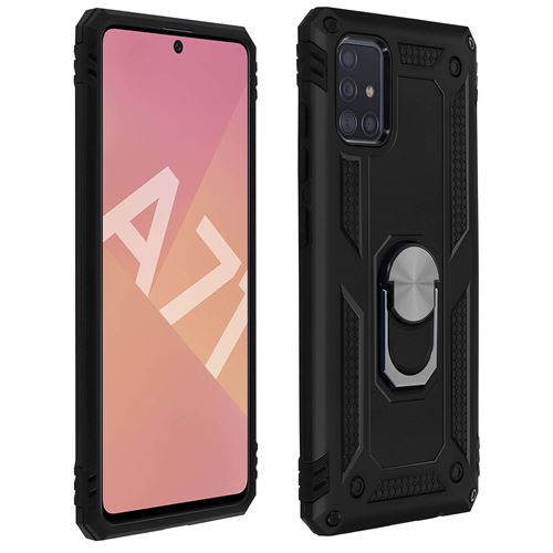 Avizar Coque pour Samsung Galaxy A71 Antichoc bi-matières Bague Support Vidéo Noir