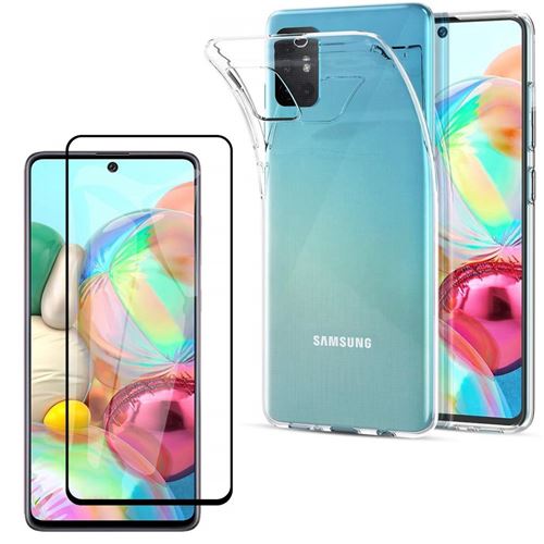 Coque pour Samsung Galaxy A71 et Verre Trempe Bord Noir - Protection Silicone Souple Ultra Mince Film Vitre Protection Ecran [Phonillico®]