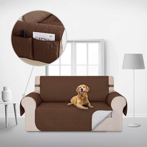 Deconovo Housse de Canape avec Accoudoirs Matelasse Brun Antidérapant Pare-Poussière Protège Canapé 2 Places Motif Géométrique 116x190cm
