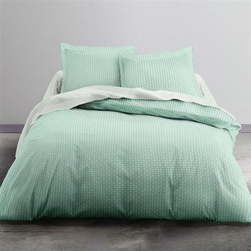 TODAY Parure de lit Scandi - 1 housse de couette 240x260 cm + 2 Taies dOreiller 63x63 cm - 100% Coton 57 Fils - Vert
