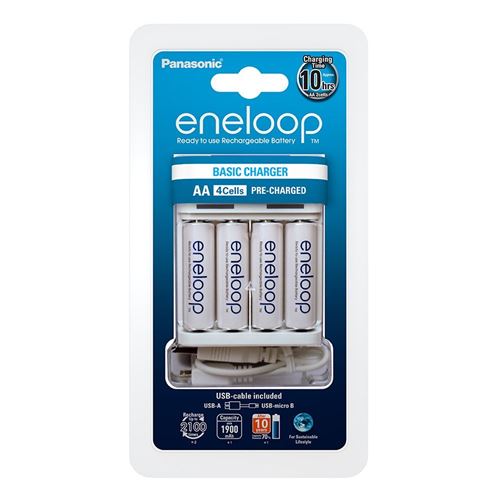 Panasonic Eneloop 52061042 Chargeur USB avec 4 x AA, pour 2/4 piles Ni-MH AA/AAA Blanc