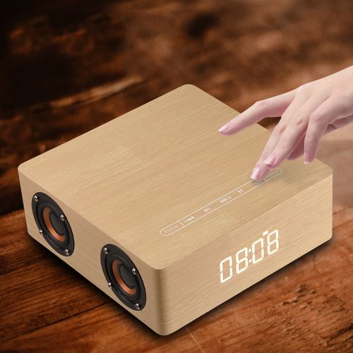 12W Sortie Rétro bois respirants Horloge Haut-parleur sans fil Bluetooth Mini 3D double fort_onaeatza99