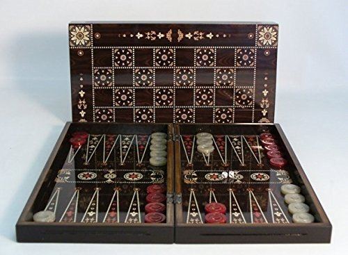 World Wise Imports - Ensemble de backgammon en bois floral de 19 po avec échiquier