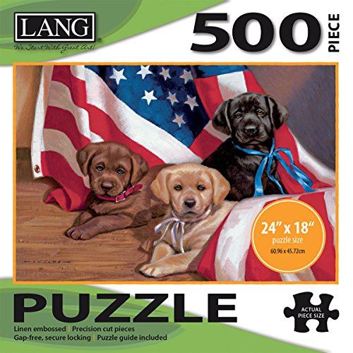 LANG - Puzzle 500 pièces - Oeuvre de chiot américain par Jim Lamb - Finition lin - 24 x 18 terminé