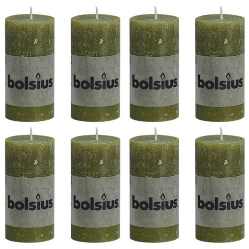 Bolsius Bougies pilier rustiques 8 pcs 100x50 mm Vert olive