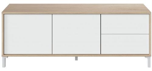 meuble tv brooklyn - 2 portes + 2 tiroirs - 130 x 41 x 40 cm - blanc/chêne