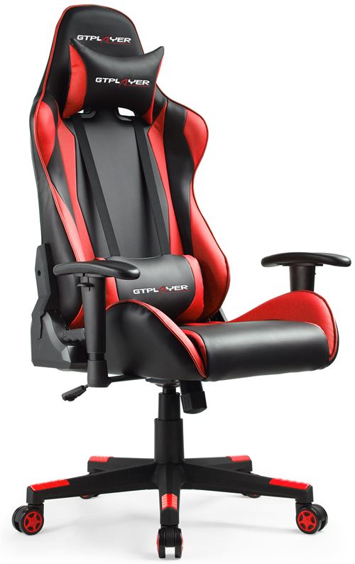 GTPLAYER Chaise Gaming de Bureau Fauteuil Gamers Siège Ergonomique Hauteur Réglable et Certification SGS, Noir/Rouge