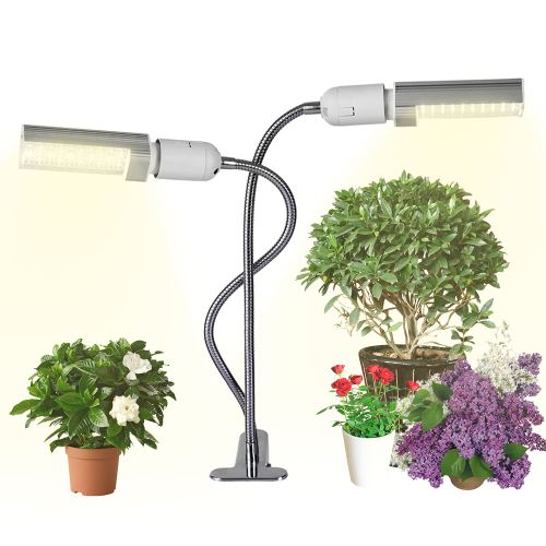 Decdeal lumière élèvent ampoule pour plantes d'intérieur 50W super brillante 100 LEDs Soleil semblable au spectre rouge et bleu Ampoule à deux têtes remplaçable à col de cygne flexible à 360 °