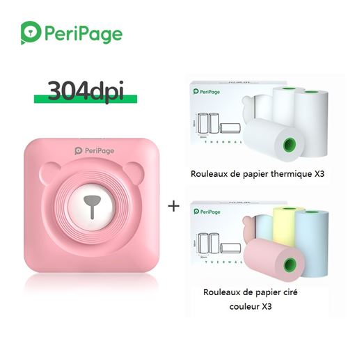 Imprimante thermique portable Bluetooth PeriPage A6 sans encre 304dpi Rose Version Internationale avec 6 Papier