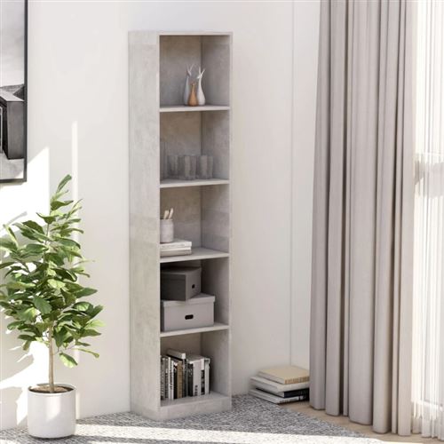 vidaXL Bibliothèque à 5 niveaux Gris béton 40x24x175cm Bois ingénierie