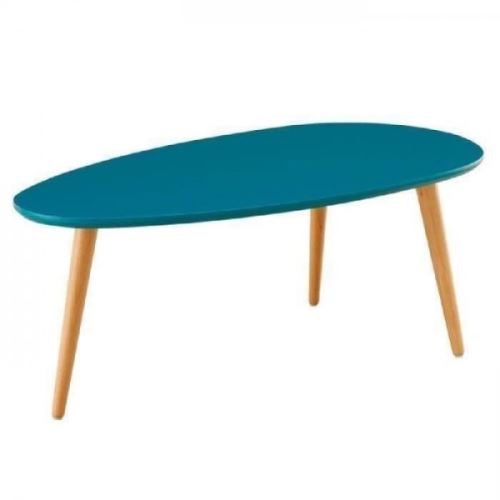 STONE Table basse ovale scandinave bleu paon laque - L 88 x l 48 cm