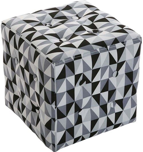 Versa - Pouf carré en tissu noir gris et blanc Rhune