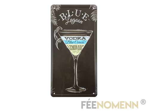 plaque métal immatriculation vintage - blue lagoon recette cocktail (15x30cm)