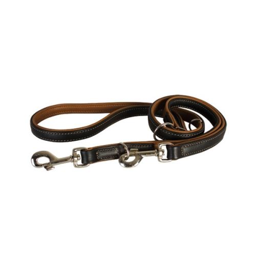 Meilleurs prix pour Laisse canadienne hunter 3 positions en cuir d'élan rembordé noir et cognac