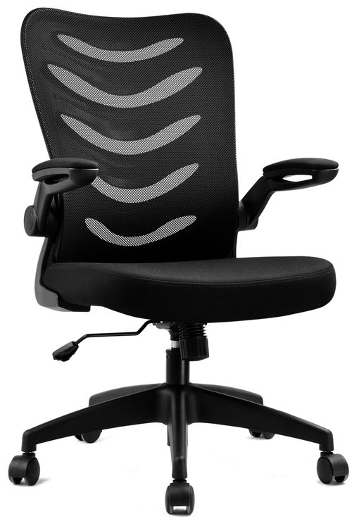 COMHOMA Chaise de Bureau Fauteuil Siège Ergonomique Hauteur Réglable Accoudoirs Pliables Noir