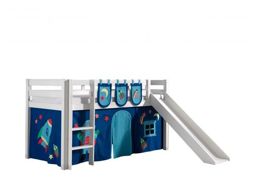 Vipack PINO Lit mezzanine avec toboggan + Space rideau de lit et 3 pochettes