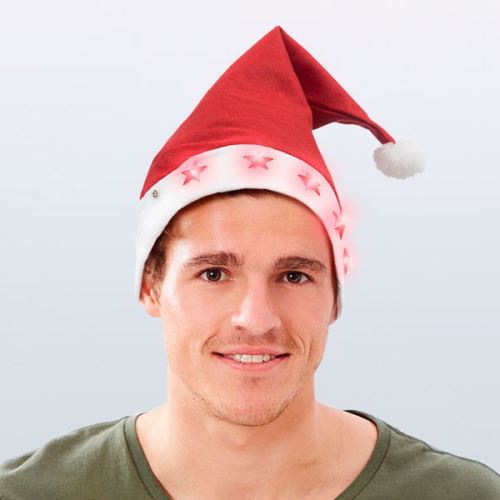Bonnet rouge de Père Noël à 5 étoiles lumineuses - Led déguisement article de fête