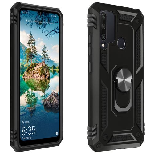 Avizar Coque Pour Huawei Y6p Antichoc bi-matière Bague Support Vidéo Noir