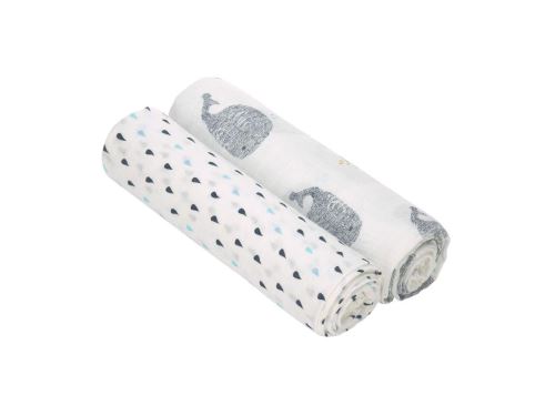 Lassig - Lange divinement doux XL Little Water Baleine, boîte de 2 pcs, 120 x 120 cm