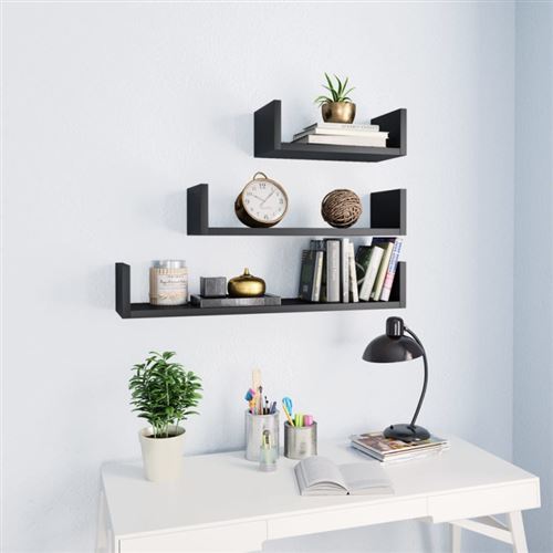 vidaXL Étagères murales 3 pcs Noir Aggloméré