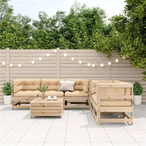  Salon de jardin modulable bois massif beige 6 pieces x 62 x 70.5