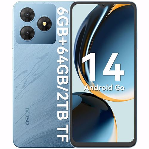 Smartphone pas cher Oscal FLAT 2C 6,56 6Go+64Go/SD 2To 5000mAh Android 14 GO Dual SIM - Bleu