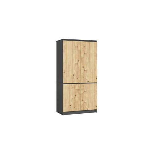 Armoire AKORD S90 Gris Graphite 90 cm 4 portes façade Chêne Artisan 4 étagères 90x51x180 cm