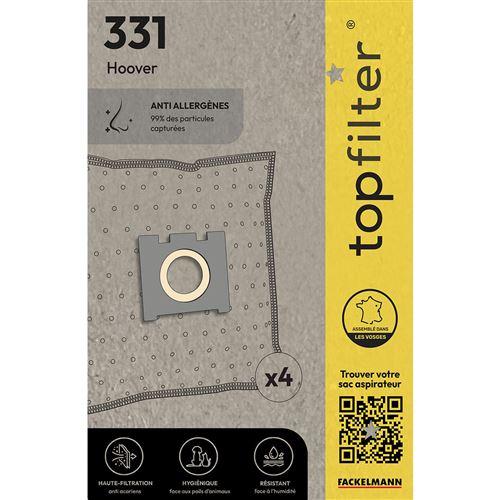 Lot de 4 sacs aspirateur pour Hoover TopFilter Premium ref 64331
