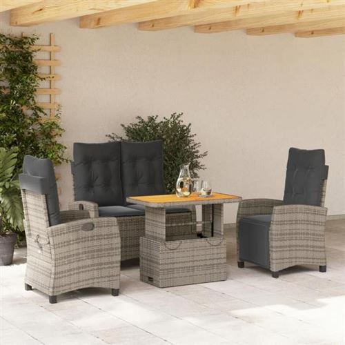 Salon de jardin Vidaxl rotin gris 4 pieces 90.0 x 55 x 71