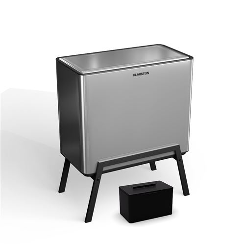 Klarstein Yuma Poubelle 40 L Incl.Un Bac À Compost Avec Pieds De Filtre À Odeurs Poubelle De Tri Argent